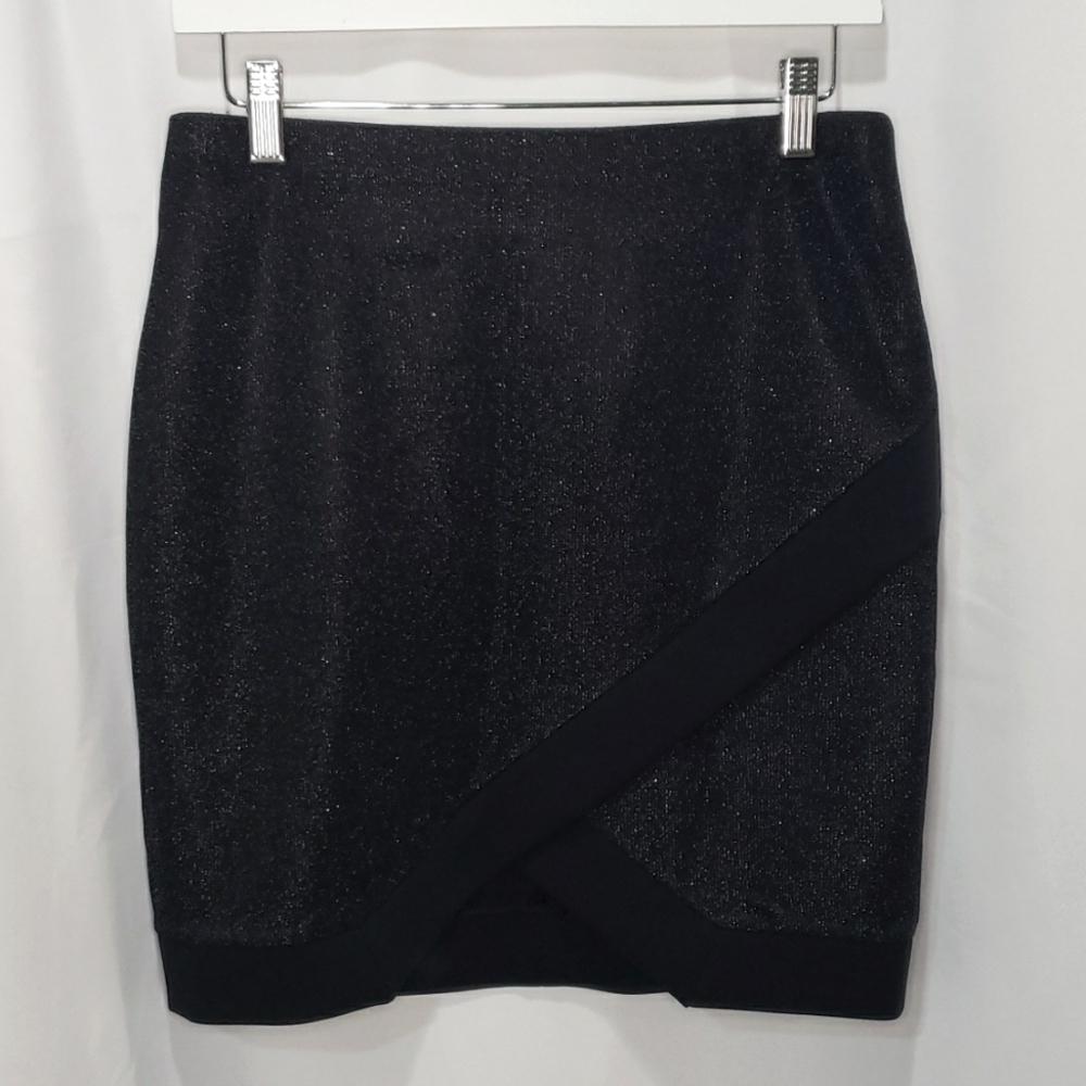 NWOT ZARA knit metallic elastic waist Asymetric short mini skirt faux wrap